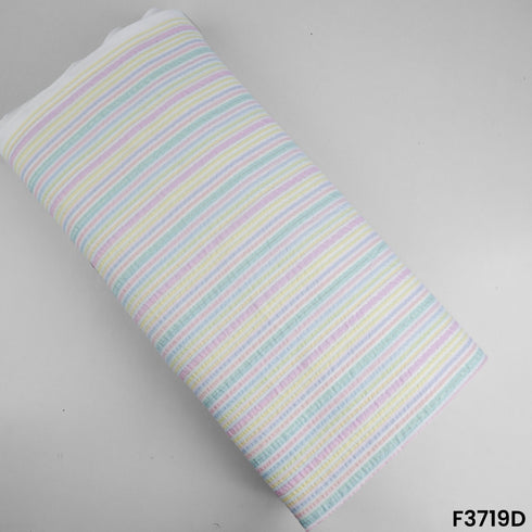 Strips Printed Lurex Seer Sakkar Cotton Fabric-3719